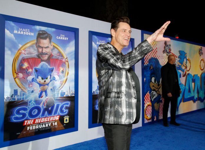 Jim Carey at the premiere of Sonic the Hedgehog. Getty