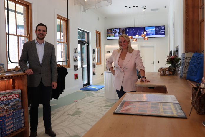 Deputy Lord Mayor Cr Declan Clausen and Lord Mayor Nuatali Nelmes inside the Visitor Information Centre
