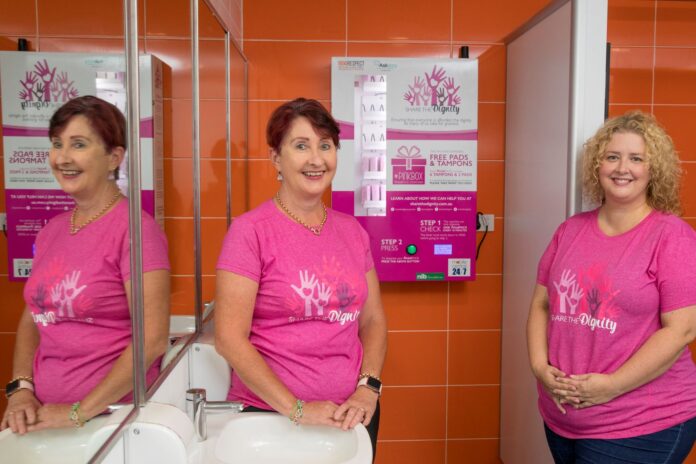 Share the Dignity volunteers Lesley Slevin and Julianne Lewis by the new Pinkbox