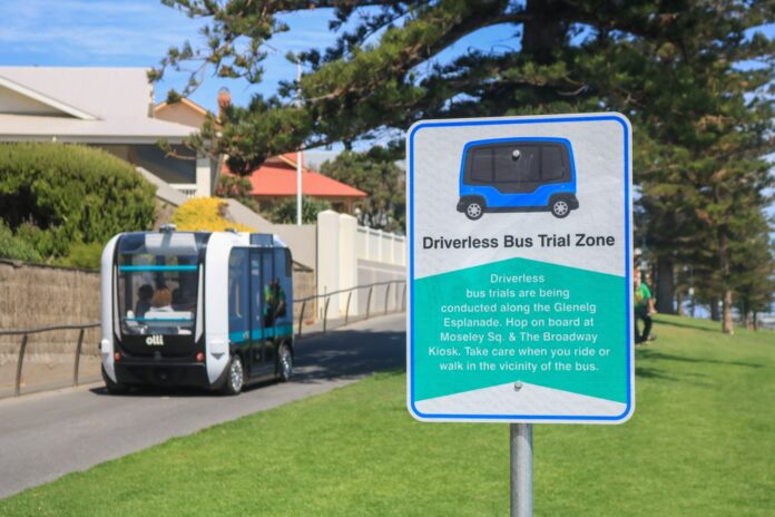 A driverless shuttle used in a trial in Adelaide this month.