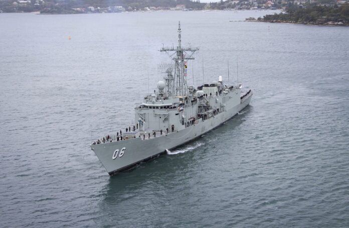 HMAS Newcastle on the water