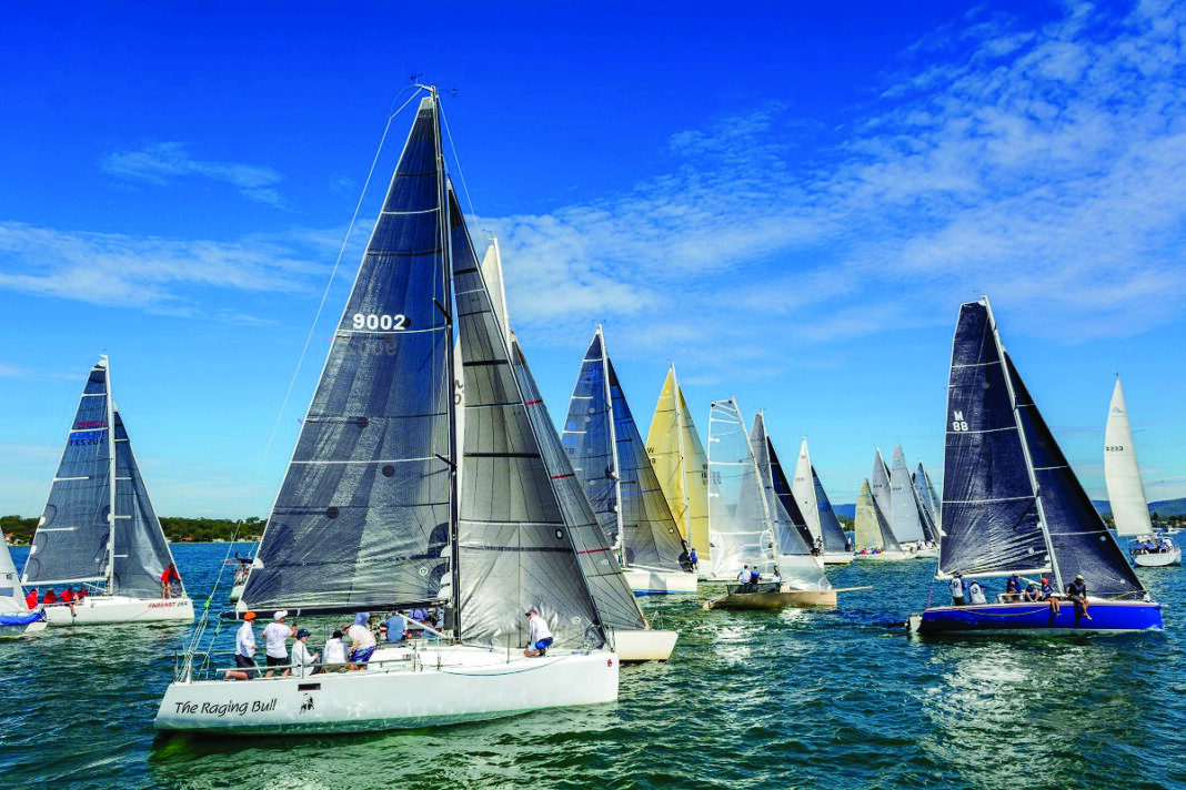 Boats gather at the starting line prior to the 2018 Heaven Can Wait Sailing Regatta