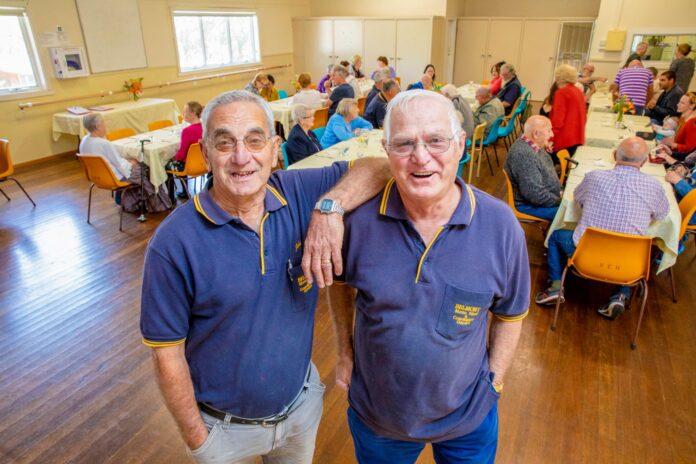 Belmont Men’s Shed members John Gorton and Greg Mason at the R U OK? Day event