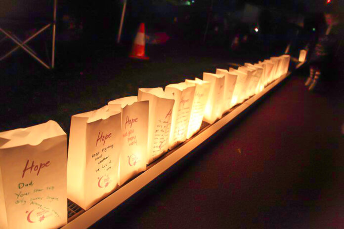 paper lanterns lit
