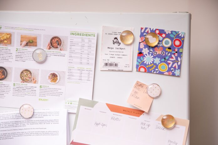 fridge door with things on it