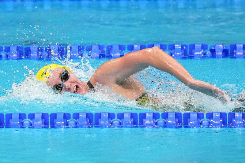 Ariarne Titmus of Australia competes in the Women’s 800m Freestyle Final at the Tokyo Aquatics Centre during the Tokyo Olympic Games