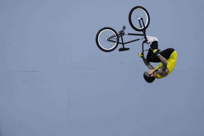 Logan Martin of Australia makes a jump in the men's BMX Freestyle seeding at the 2020 Summer Olympics
