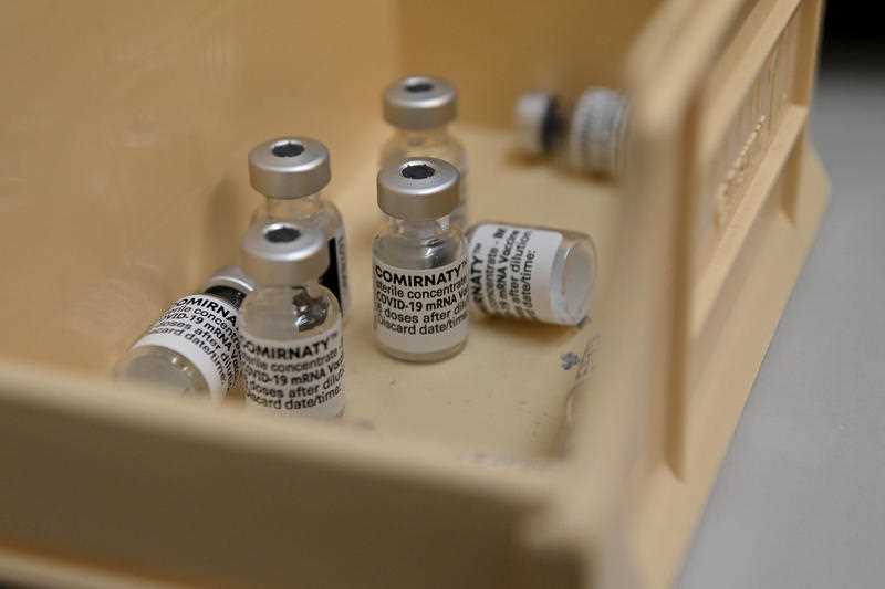 Vials of the Pfizer COVID-19 vaccination are put aside after being prepared at the Belmore Medical GP in the suburb of Belmore, Sydney, Saturday, August 28, 2021