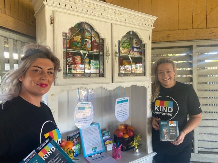 Priscilla Chapman and Rachel Towns at the Little Free Pantry in Stockton