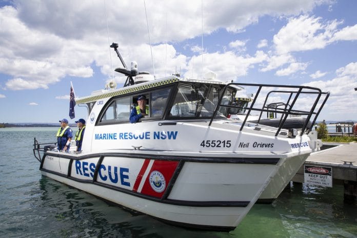 Marine Rescue Lake Macquarie volunteers aboard one of their boats