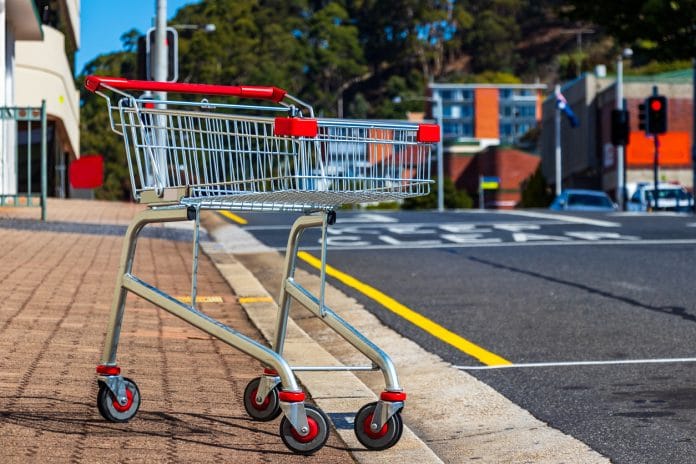 An abandoned - unattended. shopping trolley in the street in Australia