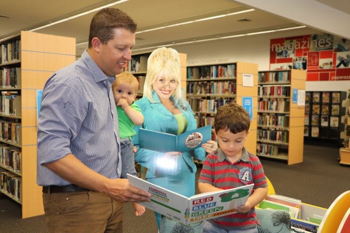 Cessnock City Mayor Jay Suvaal with his children Ethan and Caleb at Cessnock Library